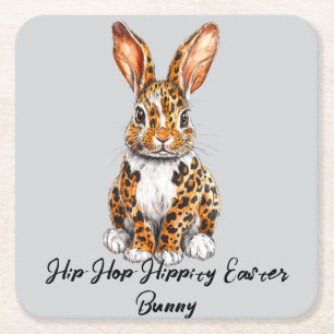 Unique Rabbit with Spotted Leopard Square Paper Coaster