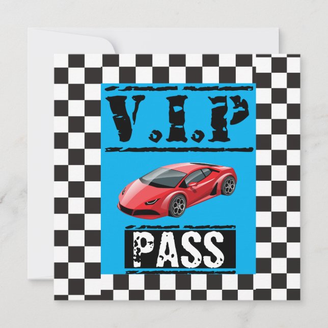 Unique Race Car VIP Pass Birthday Party Invitation (Front)