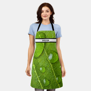 Unique Raindrops on Green Leaf Nature  Apron
