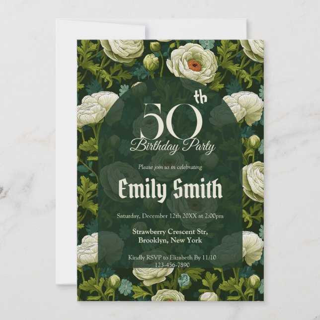 Unique Ranunculus Sparkle First Birthday Gift Invitation (Front)