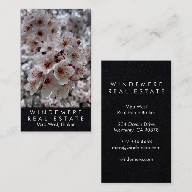 Unique Real Estate Agent Broker Cherry Blossom Business Card (Front/Back)