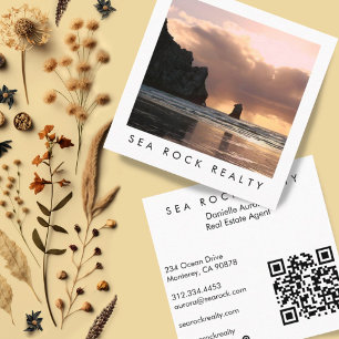 Unique Real Estate Agent Rocks Beach Photo QR Code Square Business Card