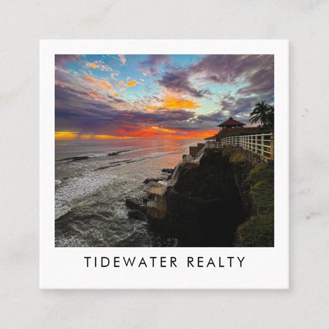 Unique Real Estate Agent Rocks Ocean Beach Photo Square Business Card (Front)