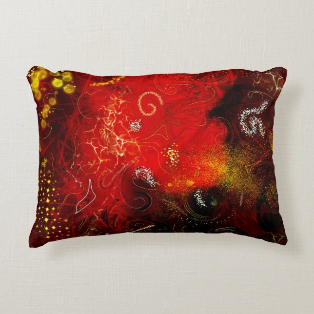 Unique red and gold luxurious feminine elegant decorative cushion (Front)