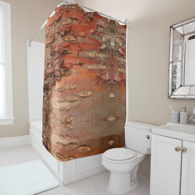 Unique Red Birch Bark Native Tribal Pattern Shower Curtain (In Situ)