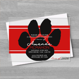 Unique Red & Black Graduation Pawprint Elegant Acrylic Invitations