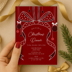 Unique Red Bows & Ribbons Elegant Christmas Party Invitation