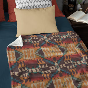Unique Red Brown Teal Blue Orange Mosaic Art Fleece Blanket