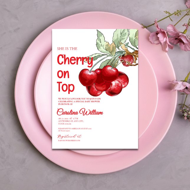 Unique Red cherry on top baby shower  Invitation (Creator Uploaded)