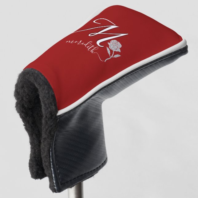 Unique Red Custom Monogram Name Rose Putter     Golf Head Cover (3/4 Front)