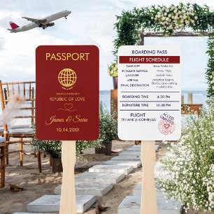 Unique Red Destination wedding Passport Program  Hand Fan