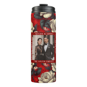 Unique Red Gardenias Accent Greenery Wedding Thermal Tumbler