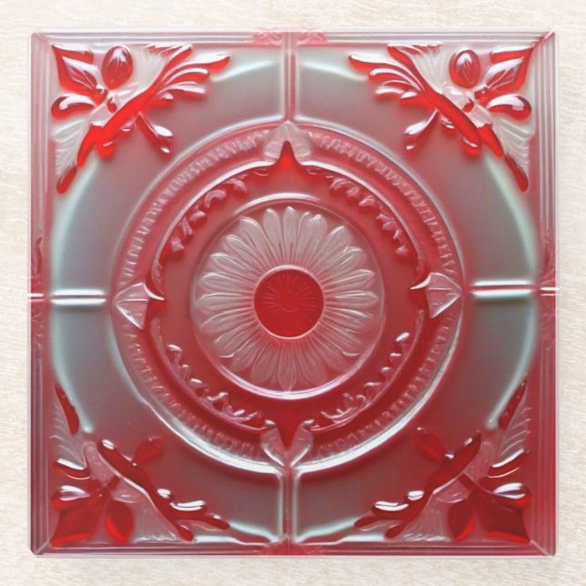Unique Red Glass Coaster (Front)
