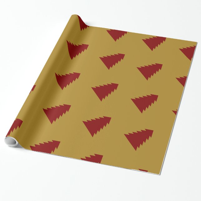 UNIQUE RED GOLD CHRISTMAS TREE WRAP WRAPPING PAPER (Unrolled)