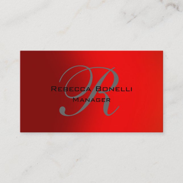 Unique Red Grey Monogram Manager Business Card (Front)