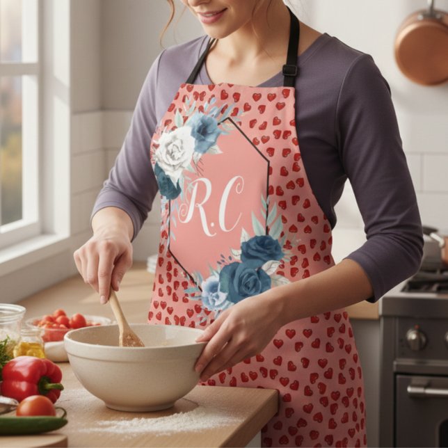unique Red hearts on pink and pattern Custom Apron (Creator Uploaded)