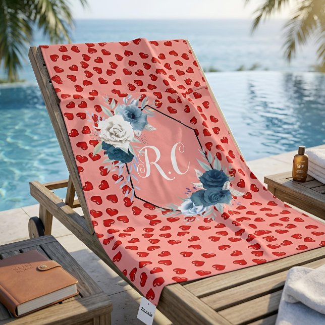 unique Red hearts on pink and pattern Custom Beach Towel (Creator Uploaded)