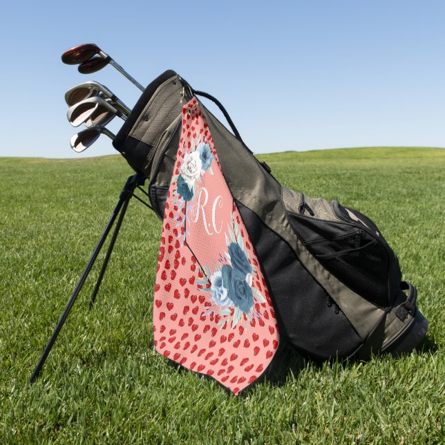 unique Red hearts on pink and pattern Custom Golf Towel (Green)
