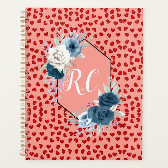 unique Red hearts on pink and pattern Custom Planner (Front)