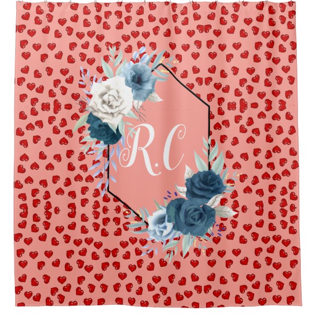 unique Red hearts on pink and pattern Custom Shower Curtain (Front)