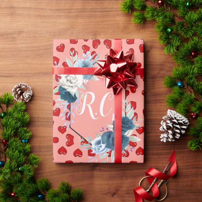 unique Red hearts on pink and pattern Custom Wrapping Paper (Holiday Gift)