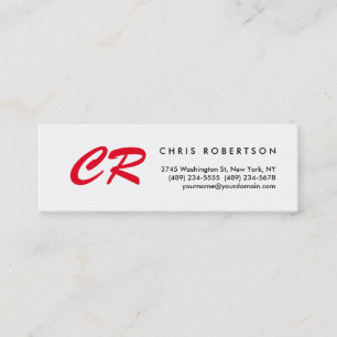 Unique Red Monogram White Slim Size Business Card