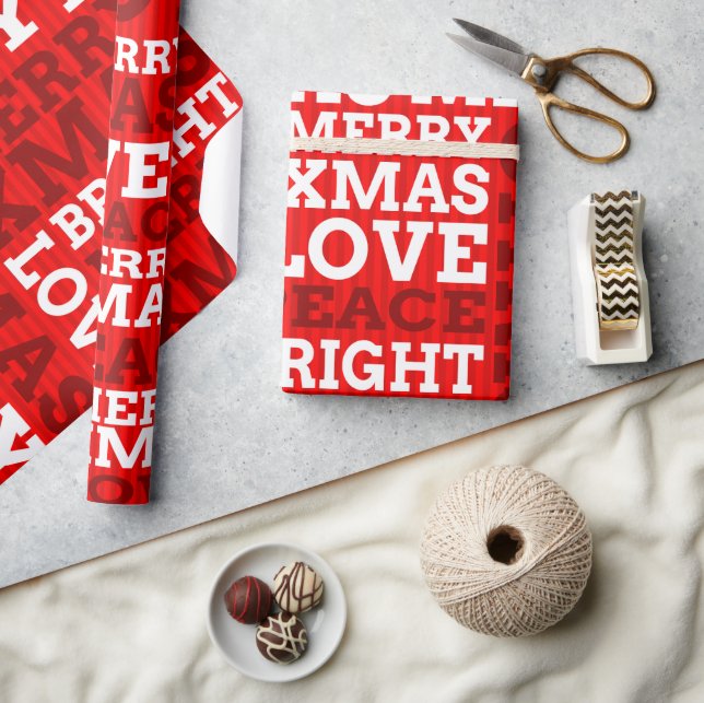 Unique Red Non-Traditional Merry Christmas Script Wrapping Paper (Crafts)