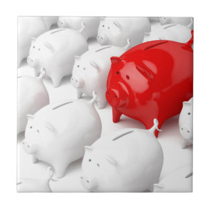 Unique red piggy bank ceramic tile