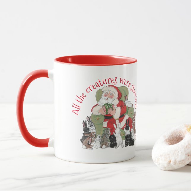 Unique Red Santa Bunny Rabbit Vintage Christmas Mug (With Donut)