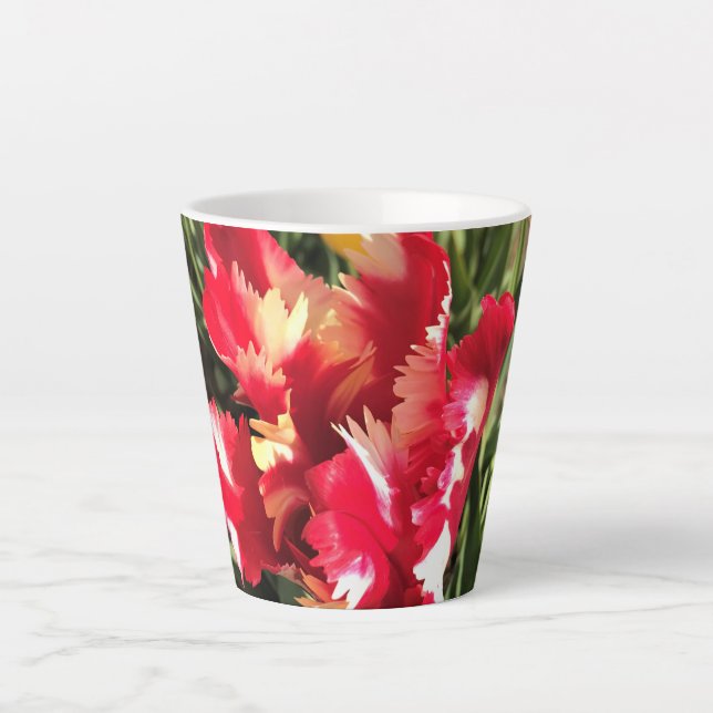 Unique Red & White Tulip Latte Mug (Front)