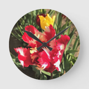Unique Red & White Tulip Round Clock