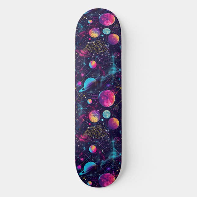 Unique Retro 80s Astrology Design Skateboard (Front)