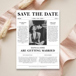 Unique Retro Newspaper Budget Wedding Photo Save The Date