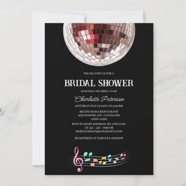 Unique Retro Style Disco Bridal Shower Invitation (Front)