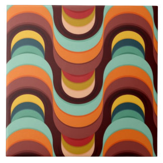 Unique Retro Vintage Colourful Waves Ceramic Tile