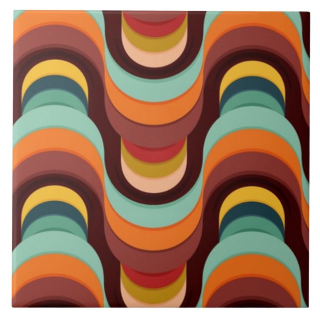 Unique Retro Vintage Colourful Waves Ceramic Tile (Front)