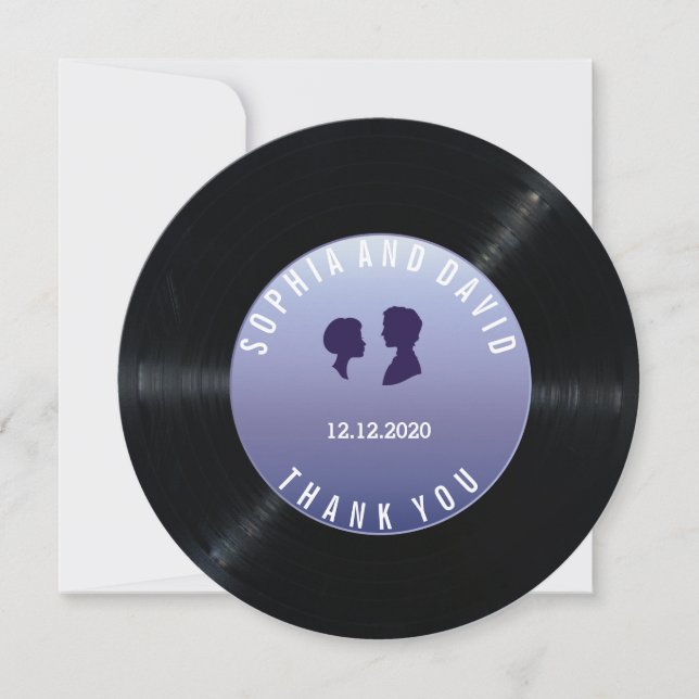 Unique Retro Vinyl Record Wedding Custom THANK YOU Card (Front)