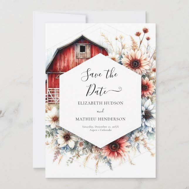 Unique Romantic Barnyard Wedding Save The Date (Front)