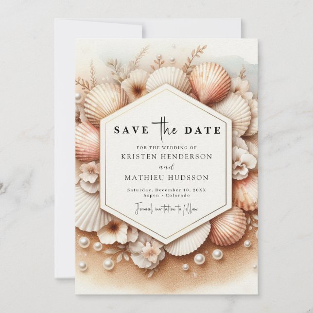 Unique Romantic Beach Wedding Save The Date (Front)