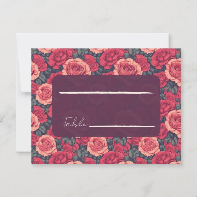 Unique Rose Flower Minimalist Wedding Place Card (Front)