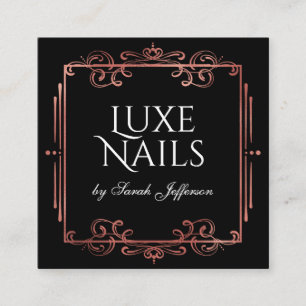 Unique Rose Gold Foil Flourish Luxurious Black Square Business Card