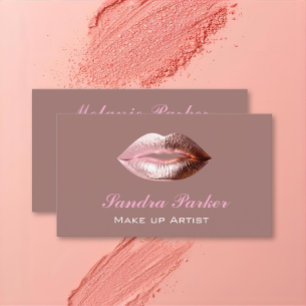Unique Rose Gold Lips Makeup Artist Business Card