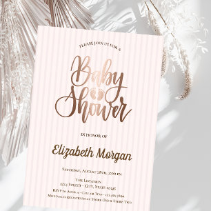 Unique Rose Gold Striped Baby Shower Invitation