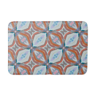 Unique Rust, Teal,Light Blue & Pink Pattern Design Bath Mat