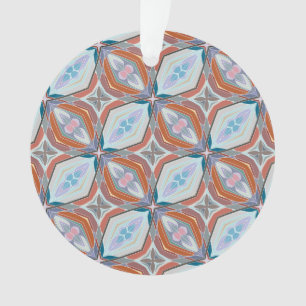 Unique Rust, Teal,Light Blue & Pink Pattern Design Ornament