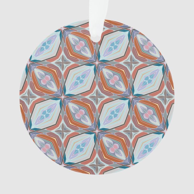 Unique Rust, Teal,Light Blue & Pink Pattern Design Ornament (Front)