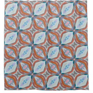 Unique Rust, Teal,Light Blue & Pink Pattern Design Shower Curtain