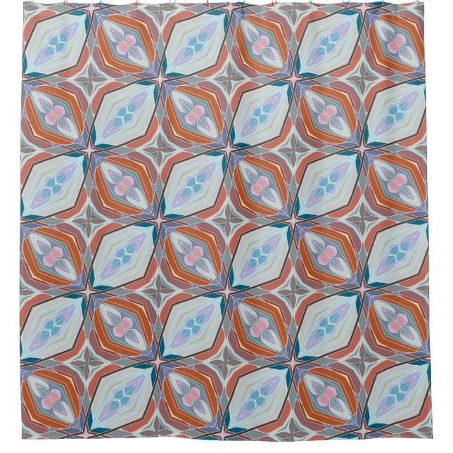 Unique Rust, Teal,Light Blue & Pink Pattern Design Shower Curtain (Front)