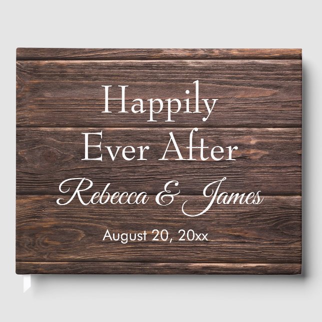 Unique Rustic Barn Happily Ever After Wedding Guest Book (Front)