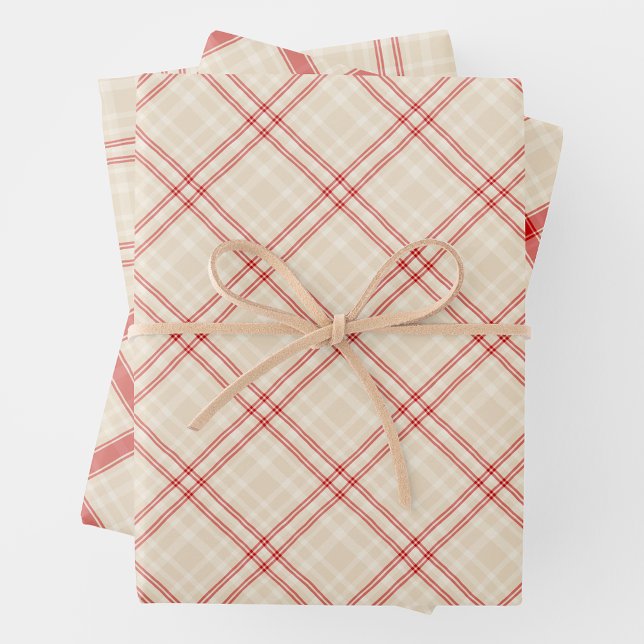 Unique Rustic Cream & Red Squiggly Mixed Plaid Wrapping Paper Sheet (Unique Rustic Cream & Red Squiggly Mixed Plaid Wrapping Paper Sheets)